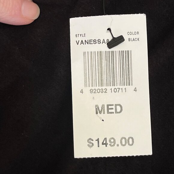 Capote Black Knit Faux Fur Collar Cuff Jersey Lightweight Coat Maximalist Medium - Picture 10 of 10